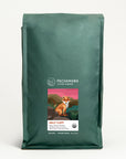 Pachamama Half-Caff coffee bag with fox illustration — single-origin organic Mexican coffee beans, medium roast, 10oz , 2lb and 5lb sizes