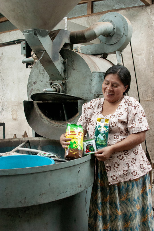 Guatemala coffee producer shows off their packaged coffee